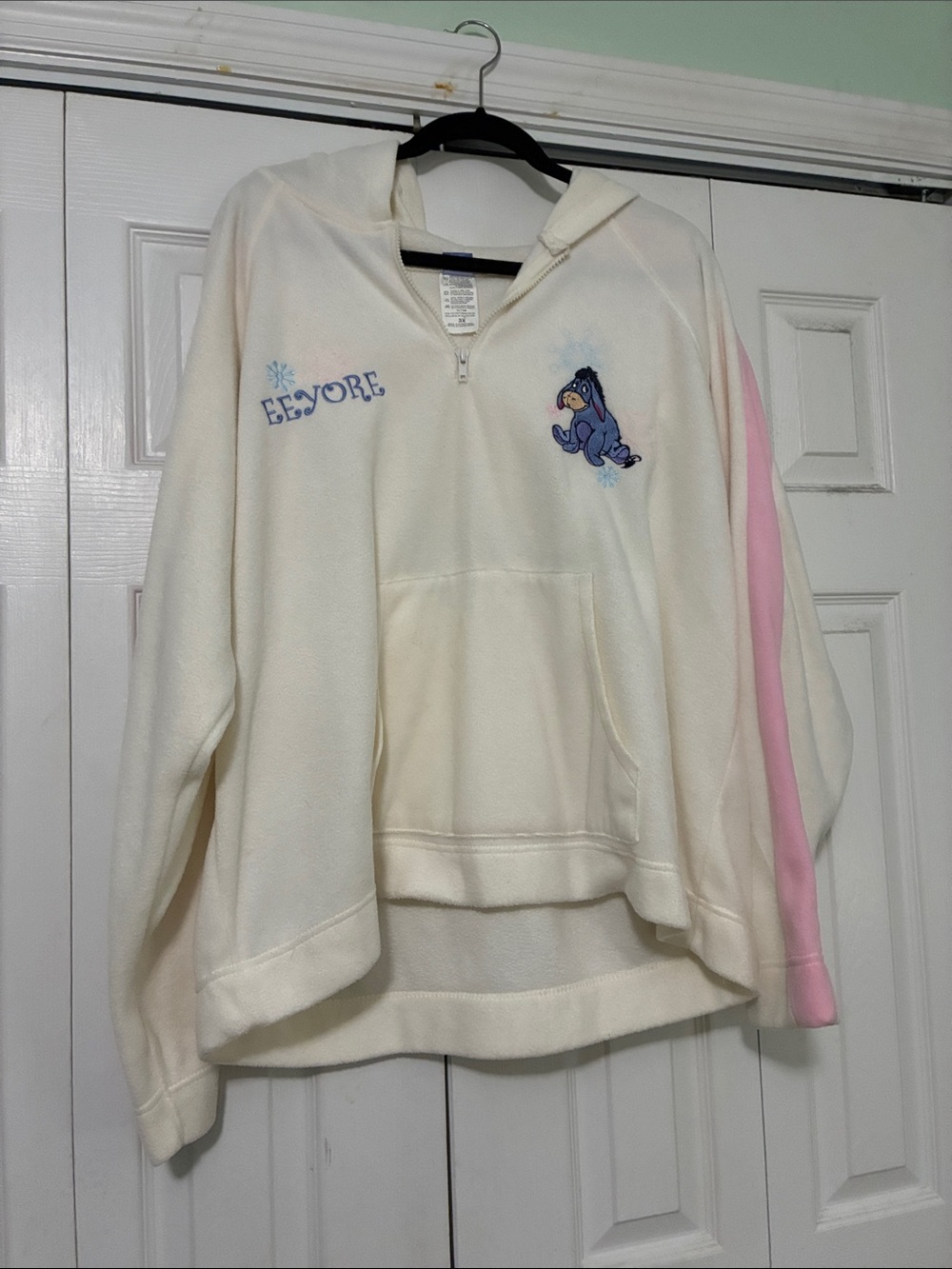Disney Cream Pullover Hoodie with Pink Sleeve Accent